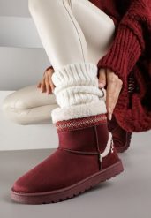 Bordowe Wsuwane Śniegowce Zdobione Futrem i Haftem Mevittia. Czerwone śniegowce damskie Born2be, z jeansu. Za 109.99 zł.