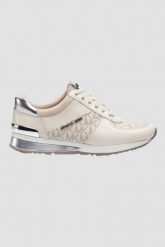 MICHAEL KORS Białe sneakersy Allie Wrap Trainer. Białe obuwie sportowe damskie Michael Kors, bez zapięcia. W wyprzedaży za 599.99 zł.