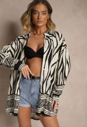 Beżowo-Czarna Koszula z Wiskozy z Lnem w Geometryczny Wzór Sepilora. Brązowe koszule damskie Renee, bez wzorów, z materiału, eleganckie, bez kołnierzyka, bez ramiączek. Za 74.99 zł.