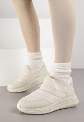 Beżowe Pikowane Sneakersy Śniegowce na Grubej Tłoczonej Platformie Verta. Brązowe obuwie sportowe damskie Born2be, z jeansu, bez zapięcia. Za 59.99 zł.