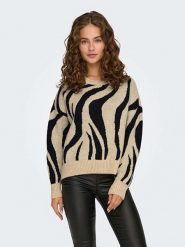 ONLY Sweter w kolorze czarno-beżowym rozmiar: XL. Brązowe swetry klasyczne damskie Only, xl, ze splotem, bez kołnierzyka. Za 83.42 zł.