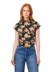 Scotch & Soda Koszulka w kolorze ciemnozielono-jasnoróżowym rozmiar: S. Zielone bluzki damskie Scotch & Soda, s, bez wzorów, bez kołnierzyka, bez ramiączek. Za 124.95 zł.