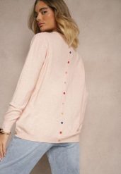 Jasnoróżowy Sweter z Kaszmirem Ozdobiony Kieszeniami Saniswena. Czerwone swetry klasyczne damskie Renee, uniwersalny, z kaszmiru, bez kołnierzyka. Za 74.99 zł.