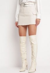 Beżowa Spódnica Mini z Kieszeniami i Paskami z Ekoskóry Svanna. Brązowe spódnice damskie Born2be, m, bez wzorów, mini. Za 69.99 zł.