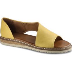 Żółte Sandały Artiker Wygodne Skórzane Buty. Żółte sandały damskie Artiker, bez wzorów, ze skóry, z otwartym noskiem, bez obcasa, bez zapięcia. Za 279.00 zł.