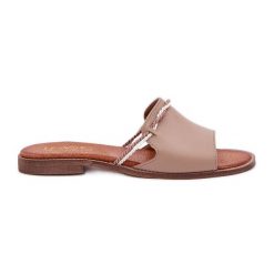 Skórzane Klapki Lewski Shoes 3047 Ciemnobeżowe beżowy. Brązowe klapki damskie bez wzorów, ze skóry, bez obcasa, bez zapięcia. Za 404.50 zł.