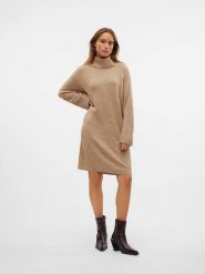 Vero Moda Sukienka dzianinowa w kolorze beżowym rozmiar: M. Brązowe sukienki damskie Vero Moda, bez wzorów, z dzianiny, bez ramiączek. Za 112.95 zł.