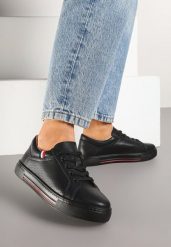 Czarne Płaskie Sneakersy ze Skóry Naturalnej ze Skórzaną Wkładką Ozdobione Perforacją Zelili. Czarne obuwie sportowe damskie Born2be, na lato, z jeansu, bez zapięcia. Za 149.99 zł.