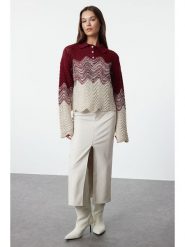 Trendyol Sweter w kolorze kremowo-bordowym rozmiar: M. Czerwone swetry klasyczne damskie Trendyol, m, bez kołnierzyka. Za 78.99 zł.