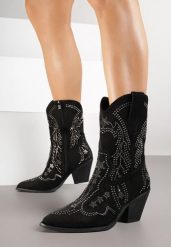 Czarne Botki na Kowbojki na Słupku z Cyrkoniami Flarise. Czarne botki damskie Renee, na jesień, z jeansu, eleganckie, bez obcasa, na obcasie, bez zapięcia. Za 169.99 zł.