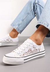 Białe Trampki Przed Kostkę z Ażurową Cholewką Shiliarre. Białe trampki damskie Renee, w ażurowe wzory, przed kostkę, bez zapięcia. Za 74.99 zł.