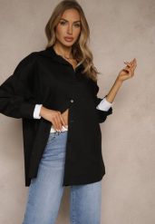 Czarna Bawełniana Koszula Typu Oversize Ronmira. Czarne koszule damskie Renee, uniwersalny, bez wzorów, z bawełny, eleganckie, bez kołnierzyka, bez ramiączek. Za 89.99 zł.