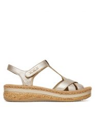 Rieker Sandały CEO-V0919-90 Złoty. Żółte sandały damskie Rieker, bez wzorów, ze skóry, bez obcasa, na koturnie, bez zapięcia. Za 339.99 zł.