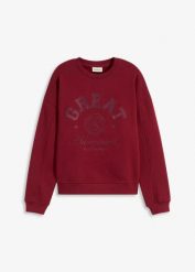 Bluza oversize z czystej bawełny. Czerwone bluzy damskie bonprix, bez wzorów, z bawełny, bez kaptura. Za 94.99 zł.