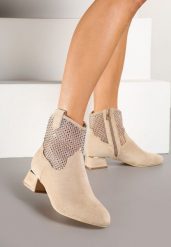 Beżowe Botki Vices na Obcasie z Siateczkową Cholewką Deonelle. Brązowe botki damskie Born2be, z jeansu, eleganckie, bez obcasa, na obcasie, bez zapięcia. Za 159.99 zł.