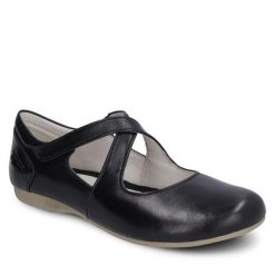 Półbuty Josef Seibel. Czarne półbuty damskie Josef Seibel, bez wzorów, bez obcasa, na płaskiej podeszwie, bez zapięcia. Za 269.99 zł.