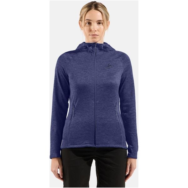 Bluza damska Odlo TENCIA Mid layer hoody full zip. Niebieskie bluzy damskie ODLO, l, bez wzorów, z polaru, z kapturem. Za 322.99 zł.