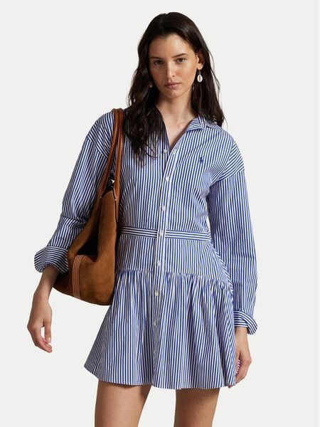 Polo Ralph Lauren Sukienka koszulowa 211972052001 Niebieski Regular Fit. Niebieskie sukienki damskie Polo Ralph Lauren, bez wzorów, z bawełny, bez ramiączek. Za 669.99 zł.