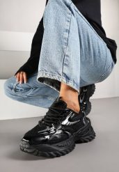 Czarne Sneakersy na Platformie z Tłoczeniem i Siateczkowymi Wstawkami Galoria. Czarne obuwie sportowe damskie Renee, z jeansu, bez zapięcia. Za 99.99 zł.