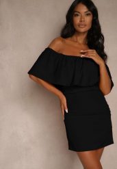 Czarna Koktajlowa Sukienka Vices z Hiszpańskim Dekoltem Penare. Czarne sukienki damskie Renee, bez wzorów, bez ramiączek. Za 109.99 zł.