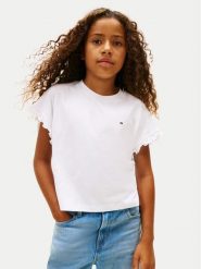 Tommy Hilfiger T-Shirt KG0KG08970 D Biały Regular Fit. Białe koszulki i t-shirty dziewczęce Tommy Hilfiger, bez wzorów, z syntetyku, bez kołnierzyka, bez ramiączek. Za 109.99 zł.