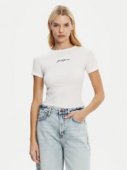 Guess Jeans T-Shirt W5RI57 KA0H1 Biały Slim Fit. Białe t-shirty damskie Guess Jeans, xl, z aplikacjami, z bawełny, bez kołnierzyka. Za 89.99 zł.