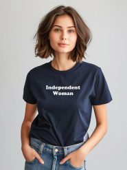 WOOOP Koszulka "Independent woman" w kolorze granatowym rozmiar: XXL. Niebieskie bluzki damskie Wooop, xxl, bez wzorów, z bawełny, bez kołnierzyka, bez ramiączek. Za 75.16 zł.
