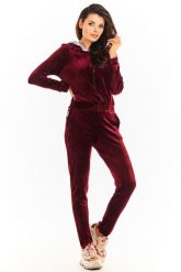 Krótka Welurowa Bluza na Suwak z Kapturem - Bordowa. Czerwone bluzy damskie Awama, l, bez wzorów, z materiału, z kapturem. Za 219.90 zł.
