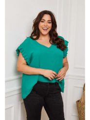 Plus Size Company Koszulka "Eglantine" w kolorze zielonym rozmiar: 38. Zielone koszulki damskie Plus Size Company, plus size, bez wzorów, bez kołnierzyka, bez ramiączek. Za 65.85 zł.