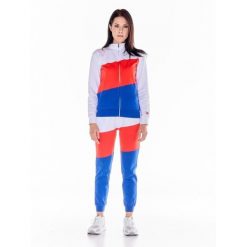 Damski kombinezon Live in Colors, zapinany na zamek i ze stójką. Czerwone kombinezony damskie LEONE 1947 APPAREL, l, bez wzorów, z dresówki, sportowe, bez kołnierzyka, bez ramiączek. W wyprzedaży za 223.60 zł.