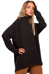 Sweter damski oversize asymetryczny sweter z wełną szary grafitowy. Szare swetry klasyczne damskie Polskie swetry, na zimę, l, z dzianiny, z asymetrycznym kołnierzem. Za 259.00 zł.