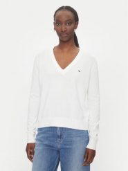 Tommy Jeans Sweter Essential DW0DW19888 Biały Regular Fit. Białe swetry klasyczne damskie Tommy Jeans, xs, z bawełny, bez kołnierzyka. Za 279.99 zł.