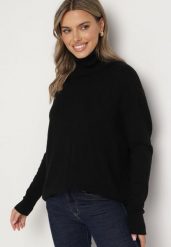 Czarny Sweter z Golfem i Dodatkiem Kaszmiru Rorizia. Czarne golfy damskie Born2be, z aplikacjami, z jeansu, bez ramiączek. Za 119.99 zł.