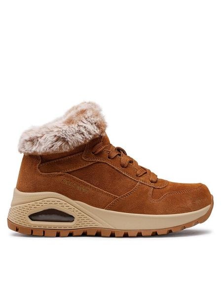 Skechers Trzewiki Uno Wintriness 167433/CSNT Brązowy. Brązowe botki damskie Skechers, ze skóry, bez obcasa, na płaskiej podeszwie, bez zapięcia. Za 279.99 zł.