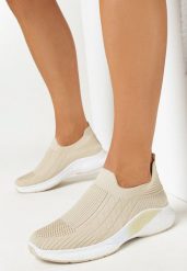 Beżowe Buty Sportowe z Elastyczną Cholewką i Ozdobną Podeszwą Pilly. Brązowe obuwie sportowe casual damskie Born2be, bez zapięcia. Za 54.99 zł.