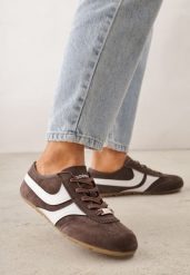 Brązowe Sneakersy Klasyczne Tenisówki z Zamszu Naturalnego Talanashta. Brązowe obuwie sportowe damskie Renee, bez wzorów, z jeansu, bez zapięcia. Za 199.99 zł.