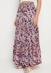 Fioletowa Rozkloszowana Spódnica z Wysokim Stanem ze Wzorem Paisley Nevrisa. Fioletowe spódnice damskie Born2be, na co dzień, l, bez wzorów, eleganckie, maxi. Za 39.99 zł.