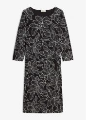 Sukienka z dżerseju ze wzorem w kwiatki. Czarne sukienki damskie bonprix, bez wzorów, z dżerseju, eleganckie, bez ramiączek. Za 149.99 zł.