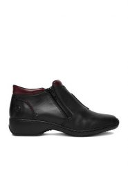 Rieker Botki CEO-L3882-00 Czarny. Czarne botki damskie Rieker, ze skóry, bez obcasa, na płaskiej podeszwie, bez zapięcia. Za 349.99 zł.