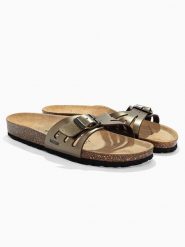 BACKSUN Skórzane klapki "Venecia" w kolorze szarobrązowym rozmiar: 42. Brązowe klapki damskie Backsun, bez wzorów, z materiału, z otwartym noskiem, bez obcasa, bez zapięcia. Za 117.99 zł.