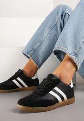 Czarne Sneakersy w Stylu Klasycznych Tenisówek z Ozdobnymi Przeszyciami Revasa. Czarne obuwie sportowe damskie Born2be, z jeansu, bez zapięcia, tenisowe. Za 59.99 zł.