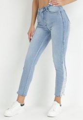 Niebieskie Jeansy Skinny z Przetarciami na Bokach Amylah. Niebieskie jeansy damskie Born2be, bez wzorów, z jeansu. Za 44.99 zł.