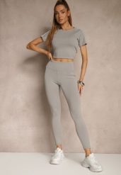 Jasnoszare Legginsy z Ozdobnymi Przeszyciami z Efektem Modelowania Carittia. Szare legginsy damskie Renee, m, bez wzorów, z jeansu. Za 49.99 zł.