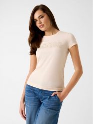 Guess T-Shirt 172699 Beżowy Classic Fit. Brązowe t-shirty damskie Guess, xxl, z aplikacjami, bez kołnierzyka. Za 189.99 zł.
