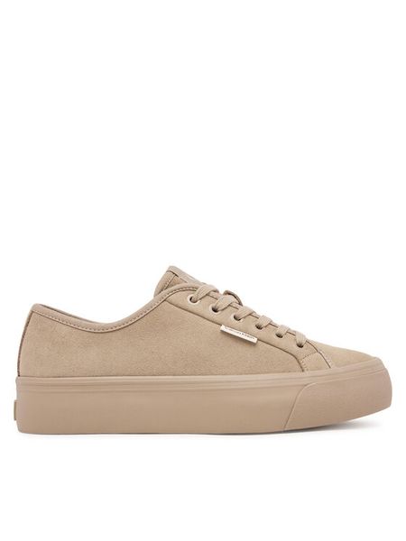 Calvin Klein Sneakersy Vulc Flatf Lace Up Sue/Wl Ck YW0YW02000 Beżowy. Brązowe obuwie sportowe damskie Calvin Klein, ze skóry, bez zapięcia. Za 239.99 zł.