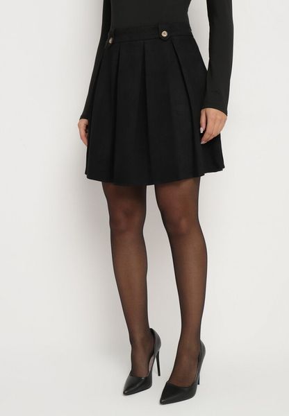 Czarna Plisowana Spódnica z Imitacji Zamszu o Rozkloszowanym Kroju Deorani. Czarne spódnice damskie Born2be, do pracy, l, bez wzorów, biznesowe, mini. Za 109.99 zł.