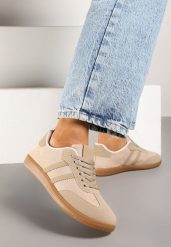 Ciemnobeżowe Sneakersy z Imitacji Zamszu na Płaskiej Podeszwie Memeriana. Brązowe obuwie sportowe damskie Born2be, z jeansu, bez zapięcia. Za 69.99 zł.