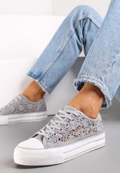 Szare Trampki Przed Kostkę z Ażurową Cholewką Shiliarre. Szare trampki damskie Renee, w ażurowe wzory, przed kostkę, bez zapięcia. Za 59.99 zł.
