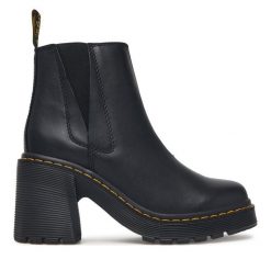 Botki Dr. Martens. Czarne botki damskie Dr Martens, bez obcasa, na słupku, bez zapięcia. Za 989.99 zł.