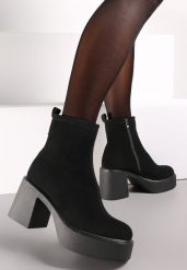Czarne Casualowe Botki na Słupku i Platformie Dansee. Czarne botki damskie Renee, na zimę, z jeansu, eleganckie, bez obcasa, na obcasie, bez zapięcia. Za 149.99 zł.